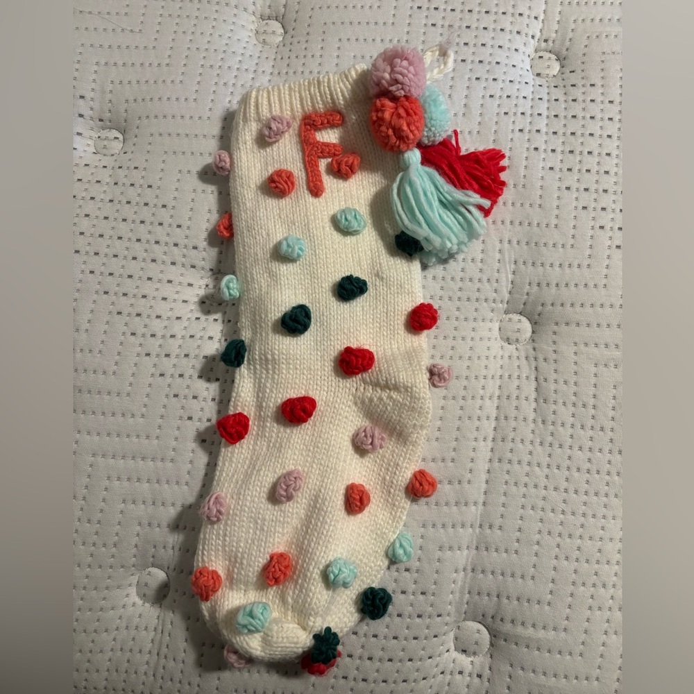 Anthropologie F Monogram Pom Stocking
